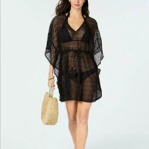 NWT Miken Crochet Caftan Swim Cover-Up Dress Black Size Large